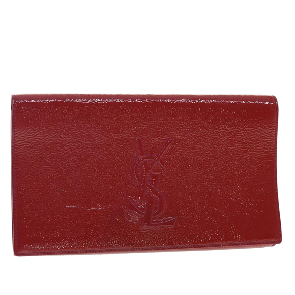 SAINT LAURENT Clutch Bag Patent Leather Red Purple Auth yk6626